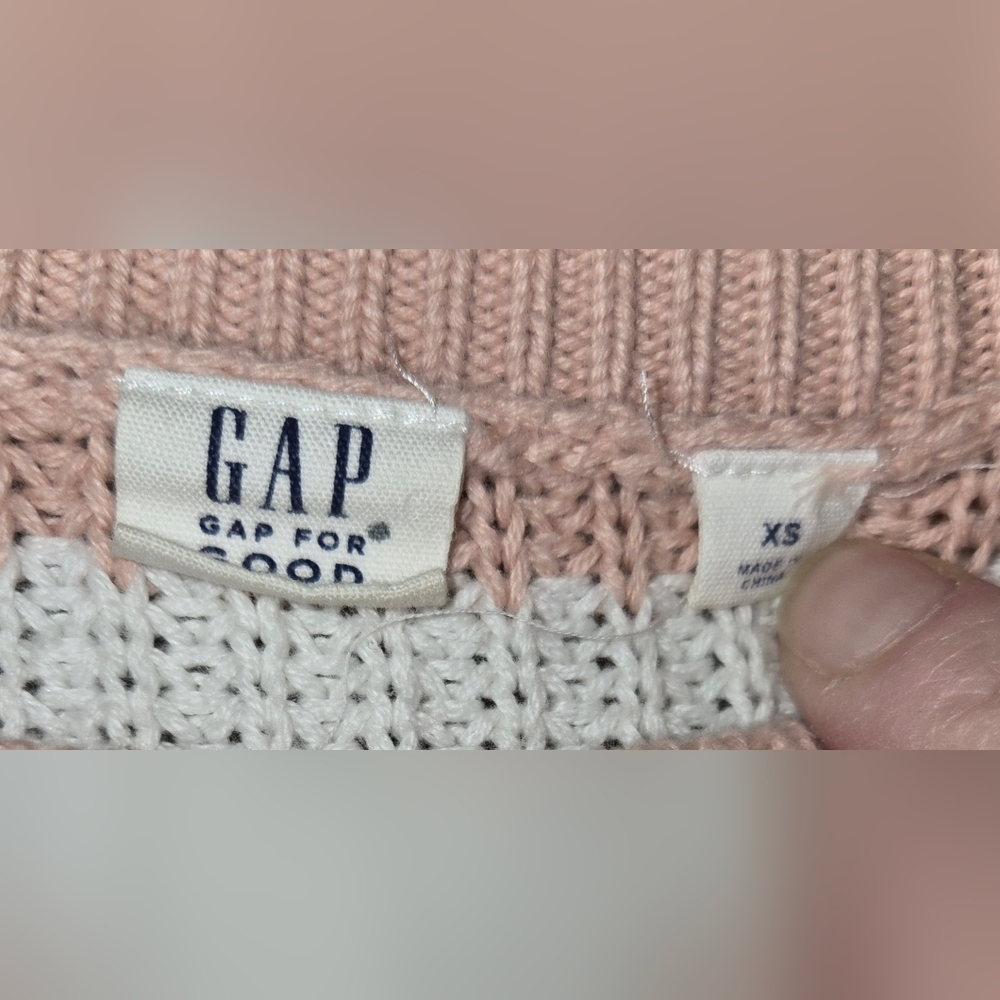 Gap Knit Striped Oversized Wide Sleeve Pink White Gray Sweater sz XS - Picture 3 of 4